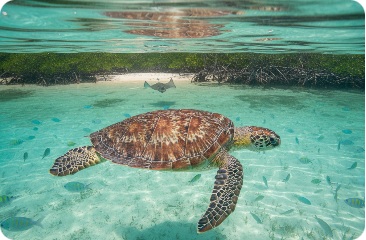 Sea turtle swimming in shallow South Florida water